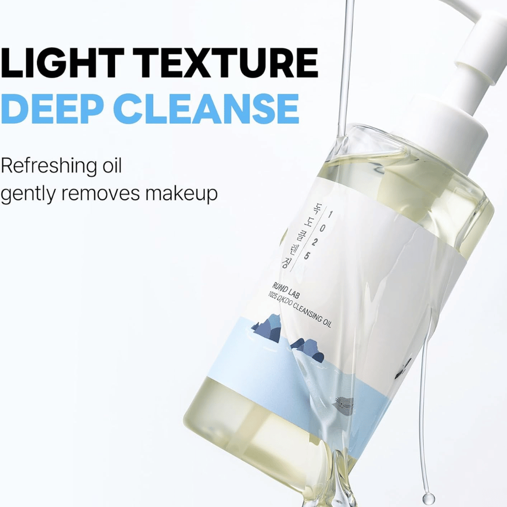 Round Lab Dokdo cleansing oil with a lightweight formula that moisturizes the skin while removing makeup and dirt