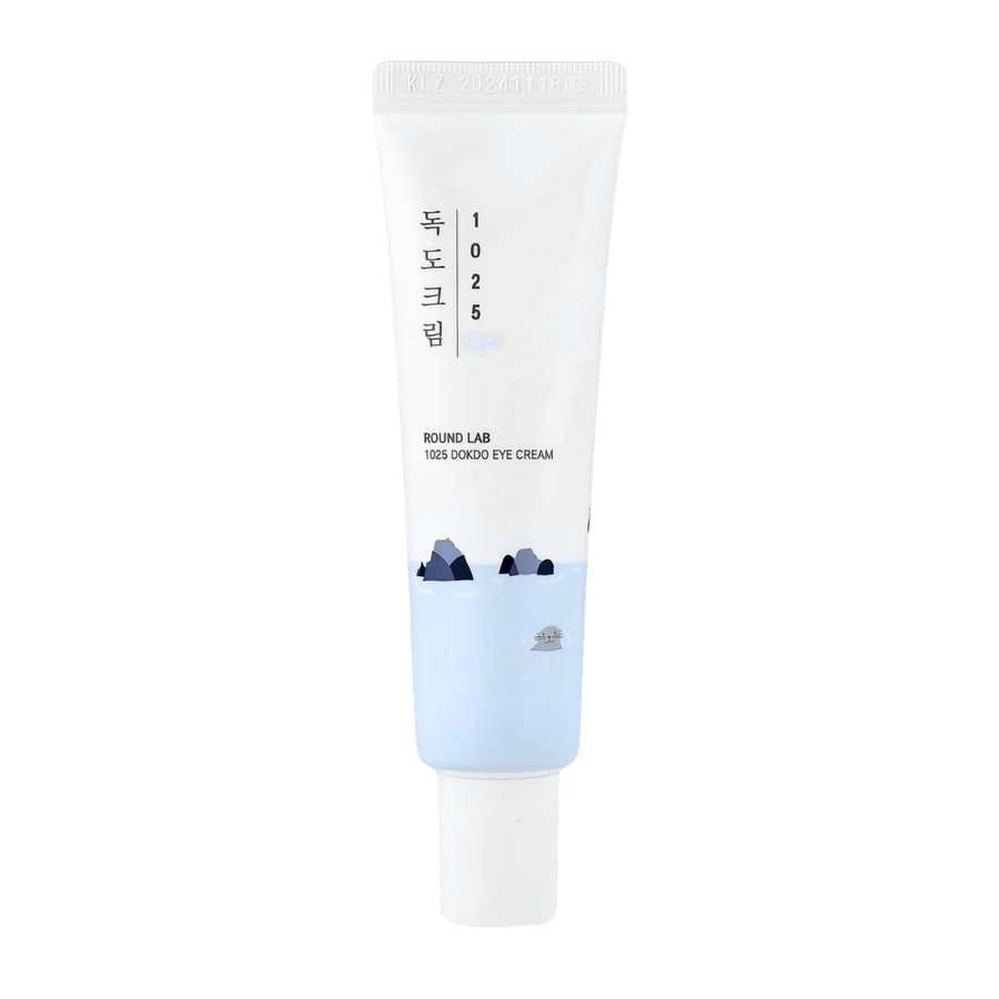 Round Lab 1025 Dokdo Eye Cream product image with minimalist design, moisturizing formula for sensitive skin and improved skin elasticity