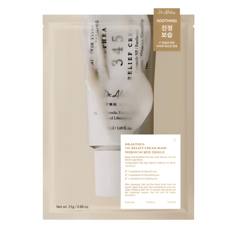 Dr. Althea 345 Relief Cream Mask Sheet mask with soothing ingredients such as niacinamide, ceramide, and centella asiatica