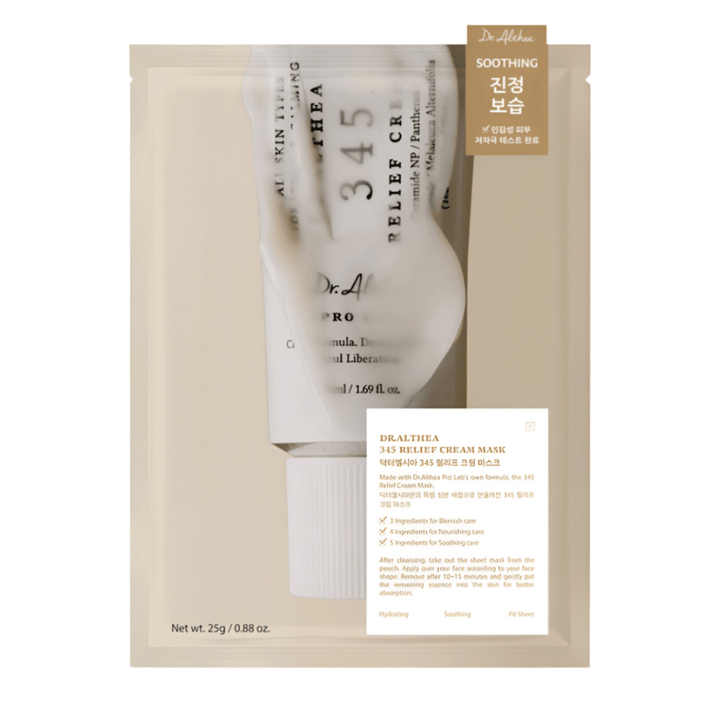 Dr. Althea 345 Relief Cream Mask Sheet mask with soothing ingredients such as niacinamide, ceramide, and centella asiatica