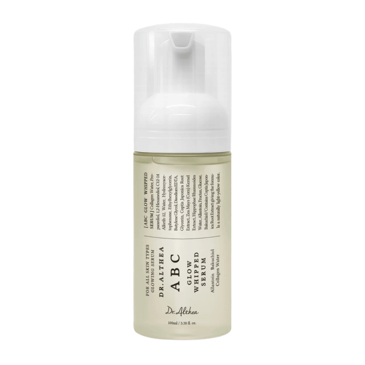Image – isolated product (Google Images important)
Dr. Althea ABC Glow Whipped Serum in a pump bottle with a light mousse texture that moisturizes, evens out skin tone, and provides glow.