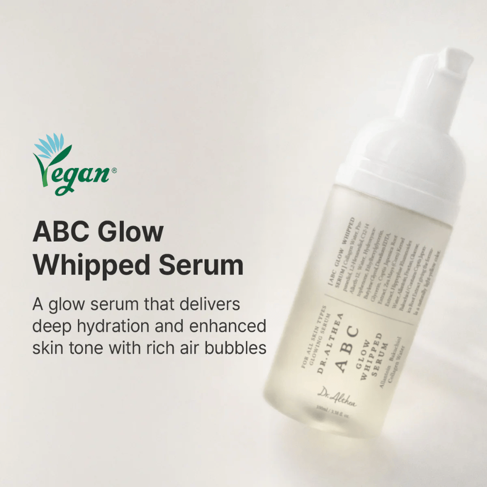 Image – branding / main image (most important)
Dr. Althea ABC Glow Whipped Serum – vegan glow serum with airy bubbles that moisturizes the skin and gives a more even skin tone and natural radiance.