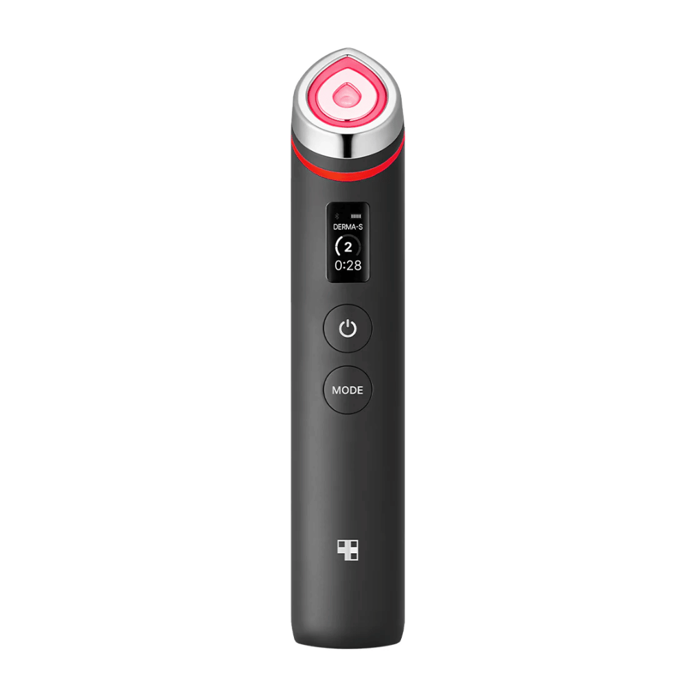 AGE-R Booster Pro is an advanced skincare tool designed to improve skin firmness and elasticity. With multiple intensity modes and an easy-to-use digital display, this sleek black device delivers professional results in the comfort of your home.