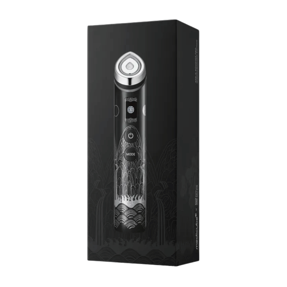 Medicube AGE-R Booster Pro APEC Edition facial device that stimulates the skin, increases serum absorption, and provides firmer, more radiant skin.