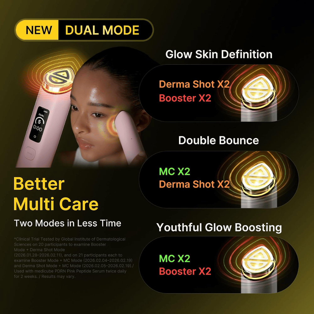 medicube AGE-R Booster Pro X2 Dual Mode with combined skincare modes for radiance, firmness and improved skin texture