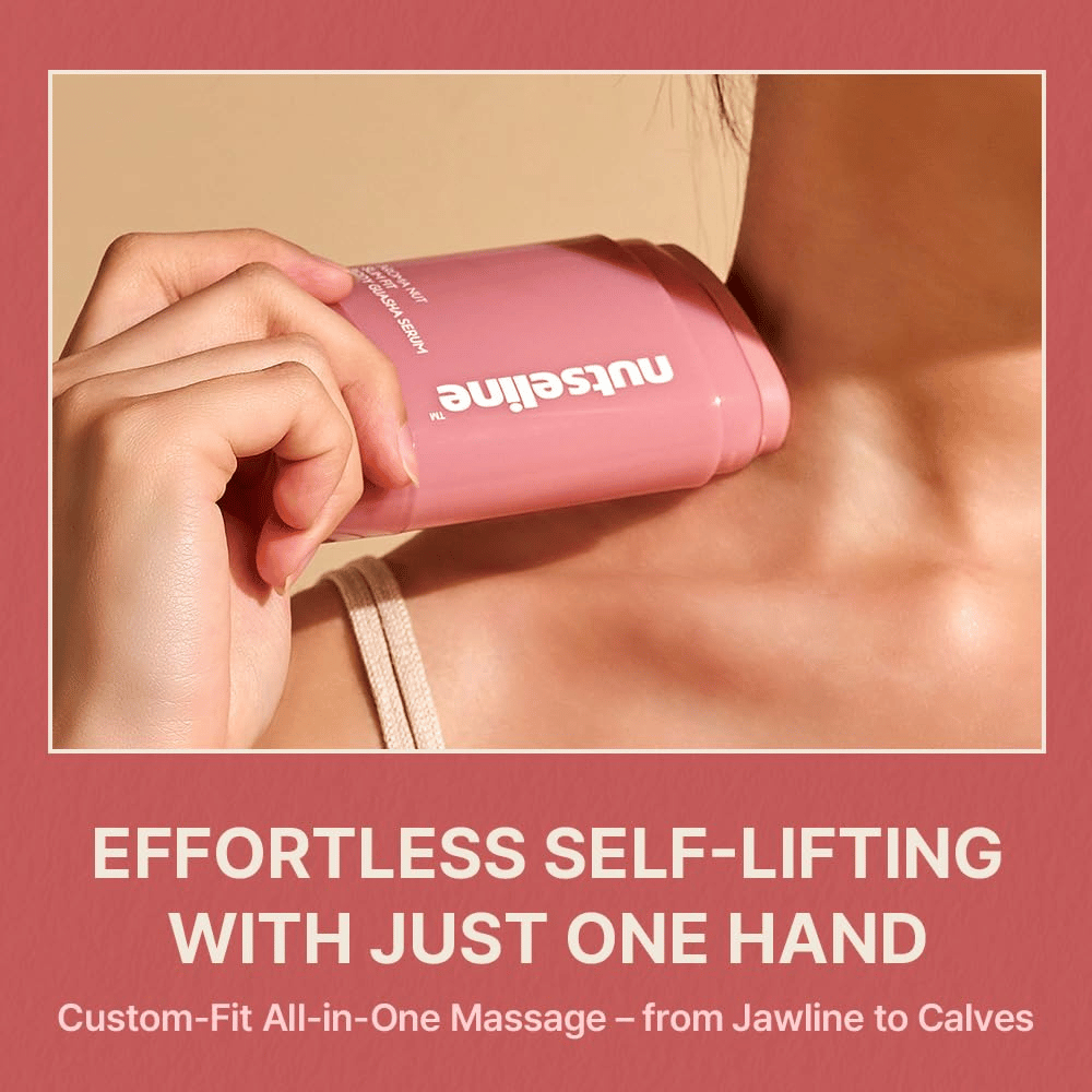 Product image showing the serum being applied directly to the skin for massage and body care, with focus on easy application and ergonomic design.