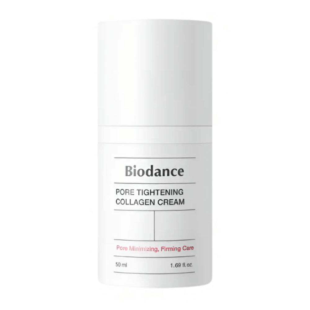Biodance Pore Tightening Collagen Cream in simple white packaging with minimalist design, 50 ml.