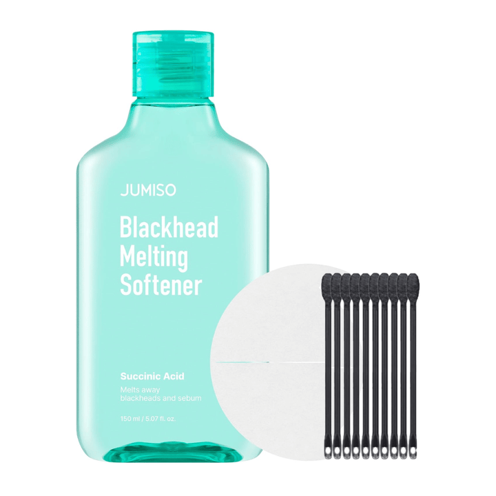 Produktbild av JUMISO Blackhead Melting Softener Special Set. Innehåller flaska, pads och tops för effektiv pormaskbehandling.