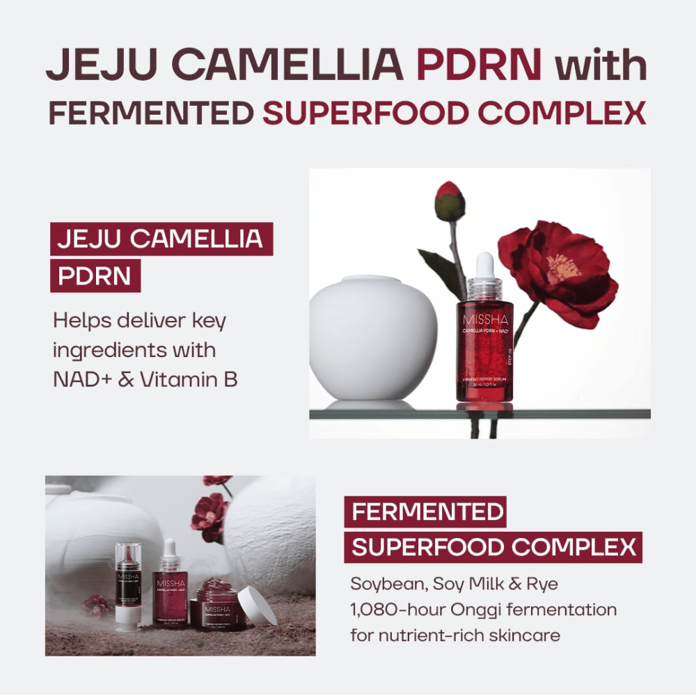 2. MISSHA Camellia PDRN NAD+ Firming Repair Serum – serum with camellia from Jeju and fermented ingredients such as soy and rye
