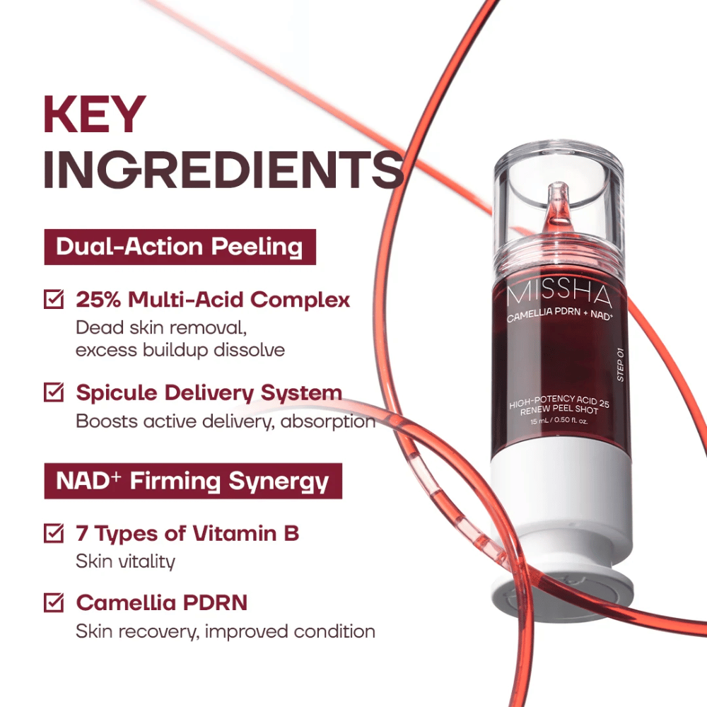 2. MISSHA Camellia PDRN NAD+ High-Potency Acid 25 Renew Peel Shot – exfoliator with 25% acid complex, PDRN and NAD+