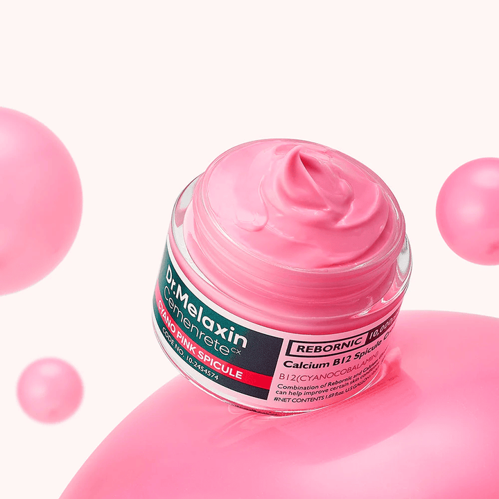 Dr. Melaxin Cemenrete Cyano Pink Spicule Cream with B12 and spicule technology that gives glow, improves skin texture, and strengthens the skin.