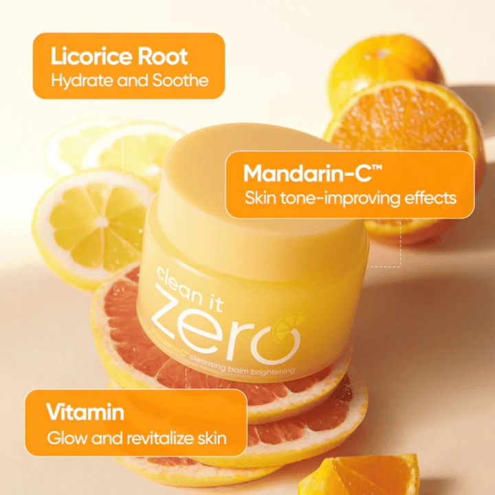 Banila Co Clean It Zero Mandarin-C cleansing balm with orange extract that improves skin tone, radiance, and counteracts uneven skin and fine lines