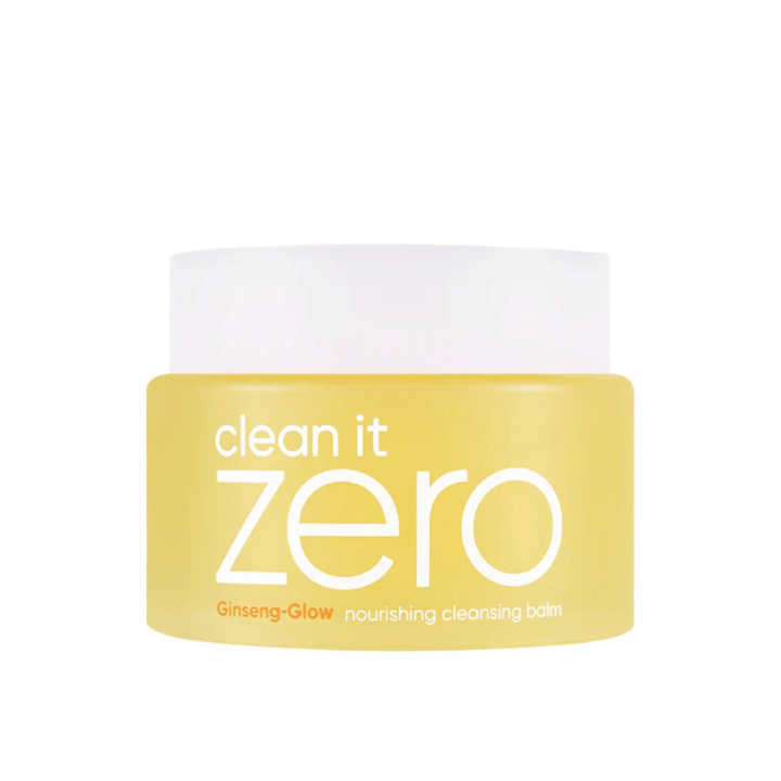 Clean It Zero Ginseng-Glow Nourishing Cleansing Balm in yellow jar on white background, a hydrating cleansing balm from BANILA CO that effectively removes makeup and impurities.