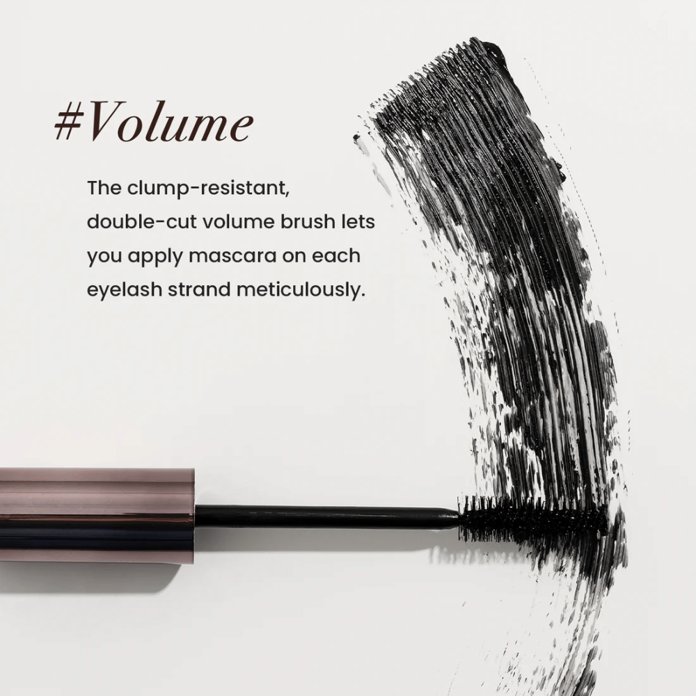 Heimish Dailism Smudge Stop Mascara Volume with a volumizing brush that separates the lashes and builds rich volume without clumps.