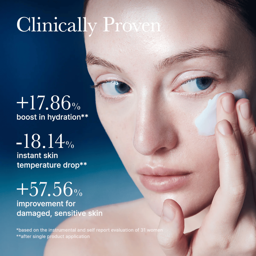 Clinically tested Arencia Deep Water Surge Soothing Cream that improves skin hydration, lowers skin temperature, and strengthens sensitive skin after application.