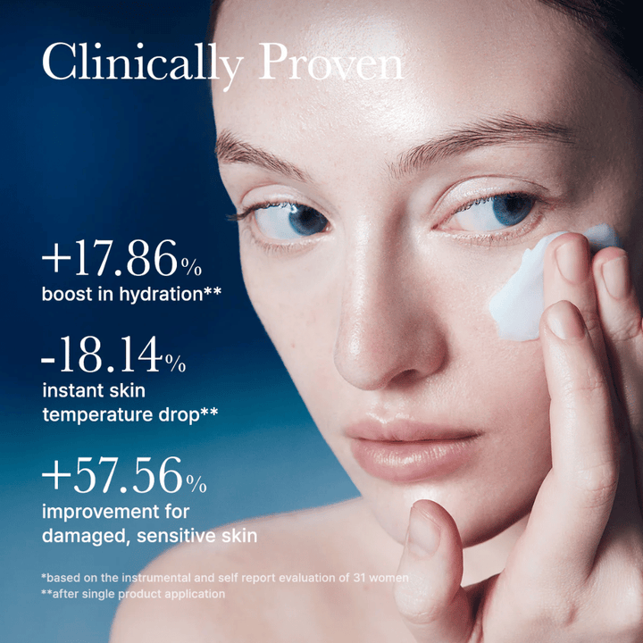 Clinically tested Arencia Deep Water Surge Soothing Cream that improves skin hydration, lowers skin temperature, and strengthens sensitive skin after application.