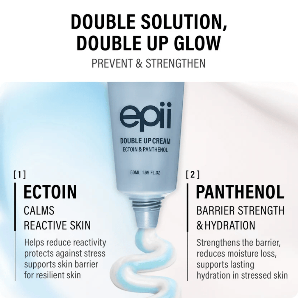 EPII Double Up Cream with ectoin and panthenol – moisturizing face cream that soothes the skin, strengthens the skin barrier, and provides long-lasting hydration.