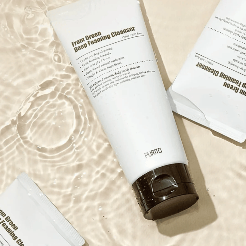 Purito From Green Deep Foaming Cleanser is a mild yet effective cleanser with a pH value of 5.5 that cleanses deeply without irritating the skin. It lathers easily and leaves the skin clean, hydrated, and soft, making it perfect for daily use.