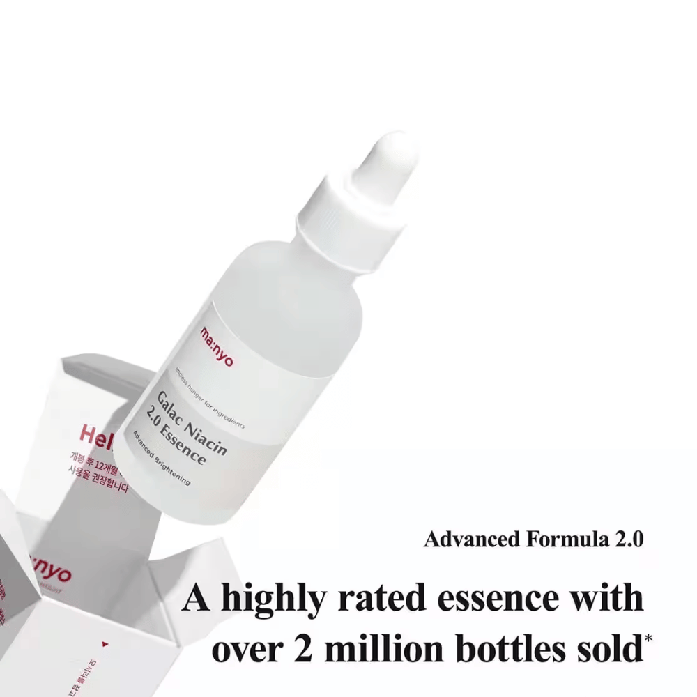 Ma:nyo Galac Niacin 2.0 Essence – a bestselling Korean essence with over 2 million bottles sold, enriched with galactomyces and niacinamide for a clearer skin tone.