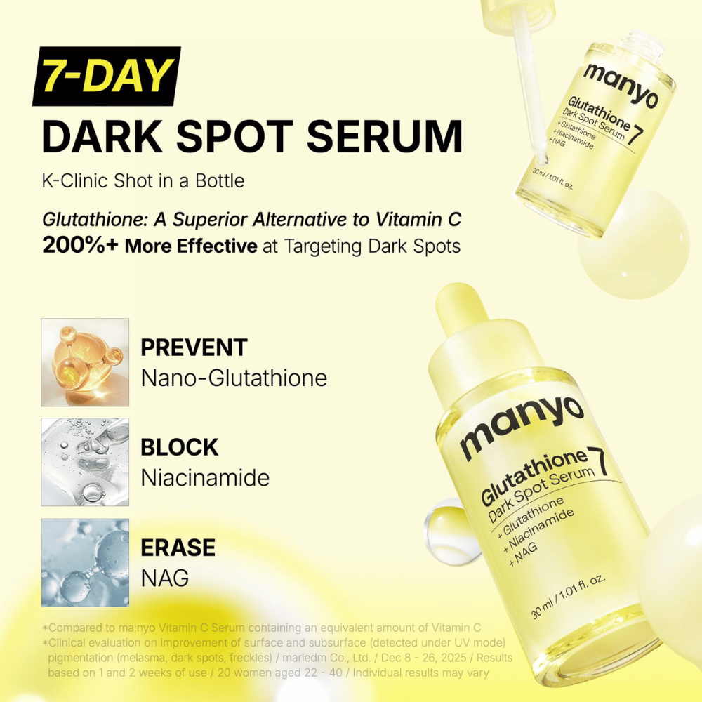 Ma:nyo Glutathione 7 Dark Spot Serum for intensive treatment of dark spots with glutathione, niacinamide, and NAG