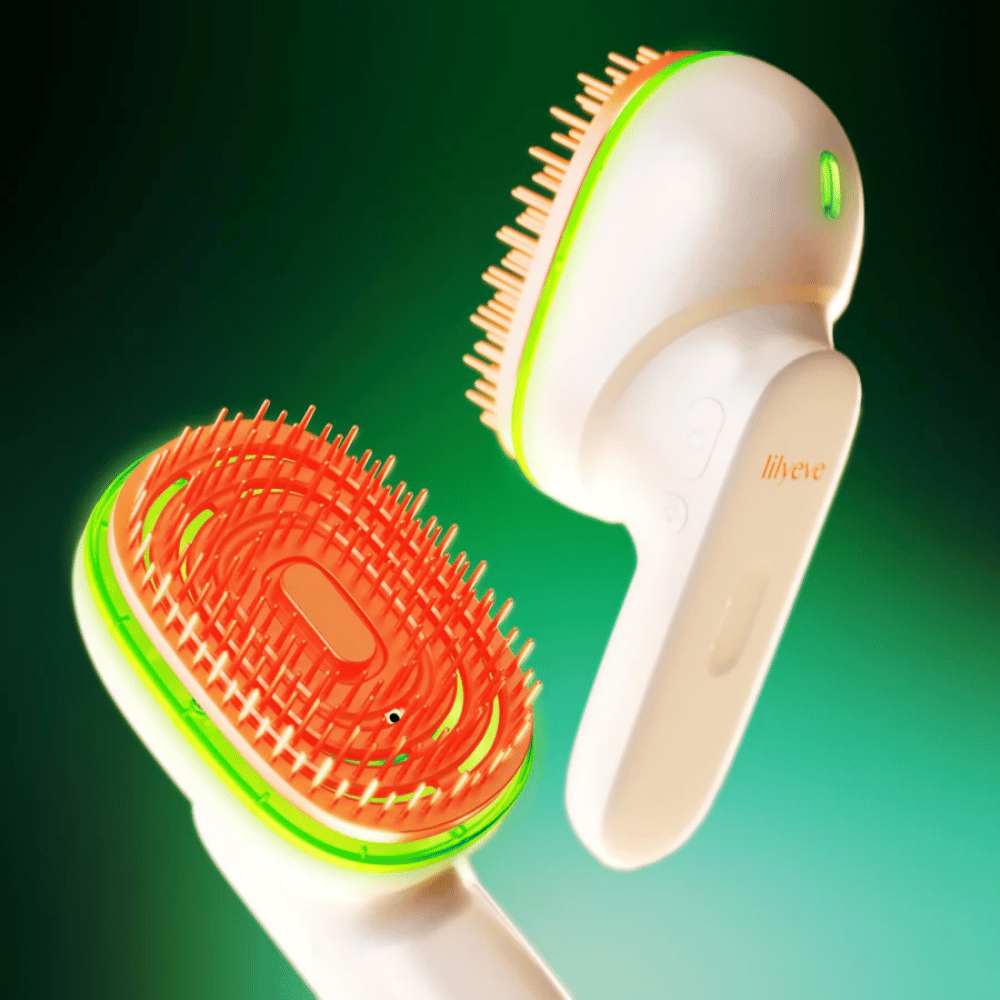 LILYEVE GrowTurn Brush Steam Booster – scalp brush with green LED light function