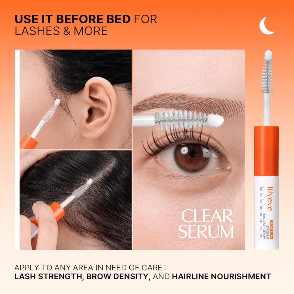 LILYEVE Grow Turn Exosome Dual Lash Serum – transparent serum for evening care of eyelashes, eyebrows, and the hairline.