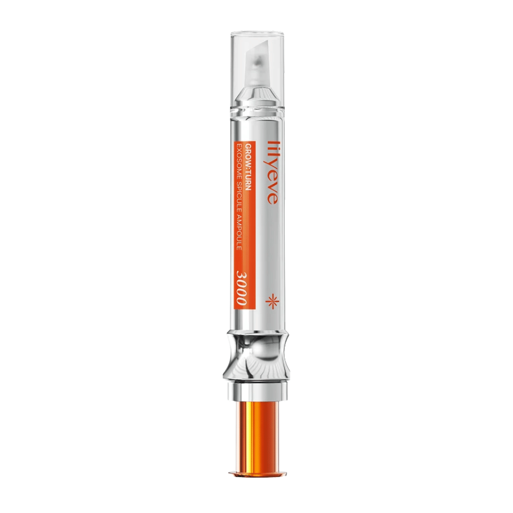 LILYEVE Grow Turn Exosome Spicule Ampoule 3000 – scalp ampoule with a precision applicator in silver and orange packaging.