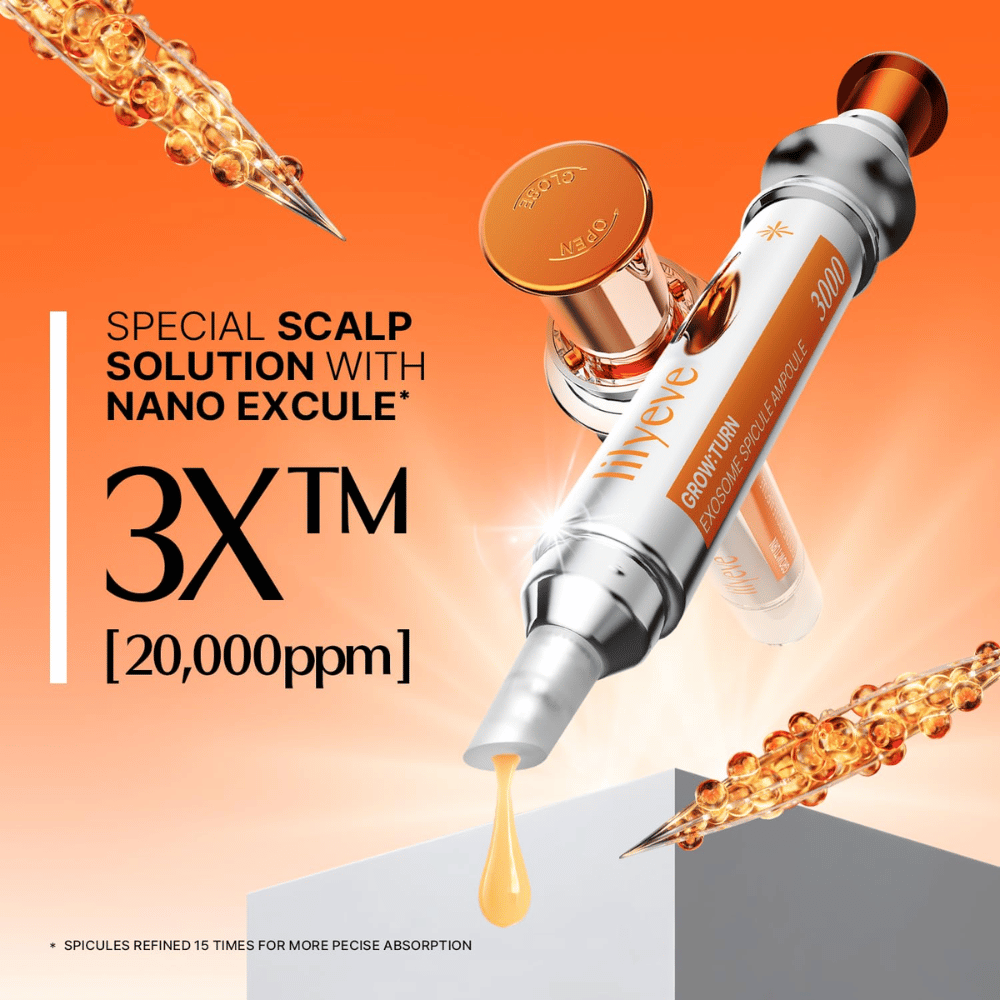 LILYEVE Grow Turn Exosome Spicule Ampoule 3000 – concentrated scalp ampoule with Nano Excule and spicules for targeted application.