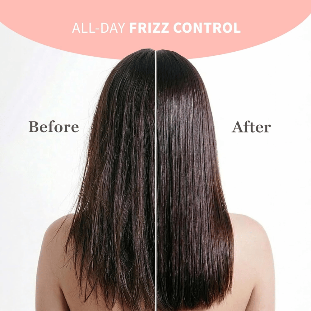 TOCOBO Heat Proof Hair Mist #01 Lowkey Famous – before and after with frizz control and smoother hair