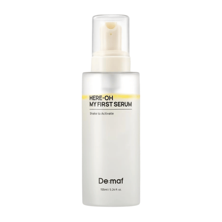 Cut-out product image of De:maf Here-Oh My First Serum on a light background.