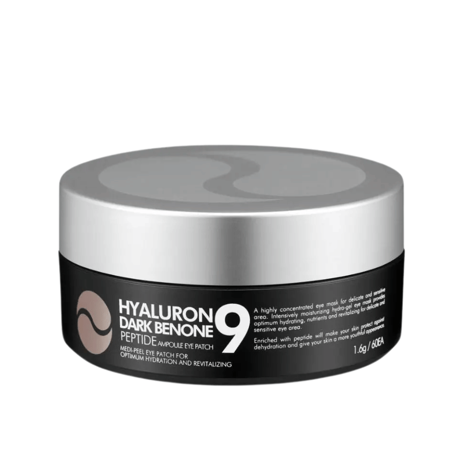 Hyaluron Dark Benone Peptide 9 Ampoule Eye Patch – Korean eye mask in a jar with peptides and hyaluronic acid for intensive care of dry and tired skin around the eyes.