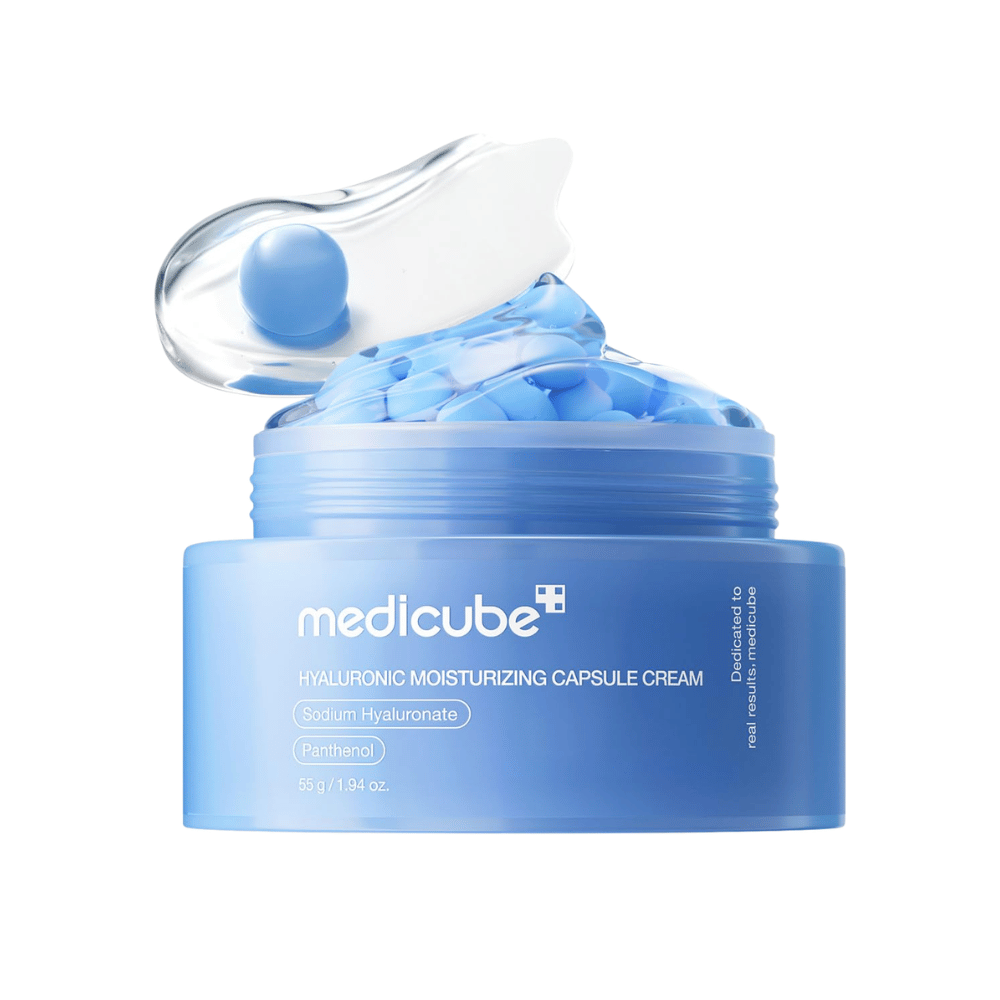 5. Medicube Hyaluronic Moisturizing Capsule Cream 55 g – moisturizing capsule cream in a blue jar