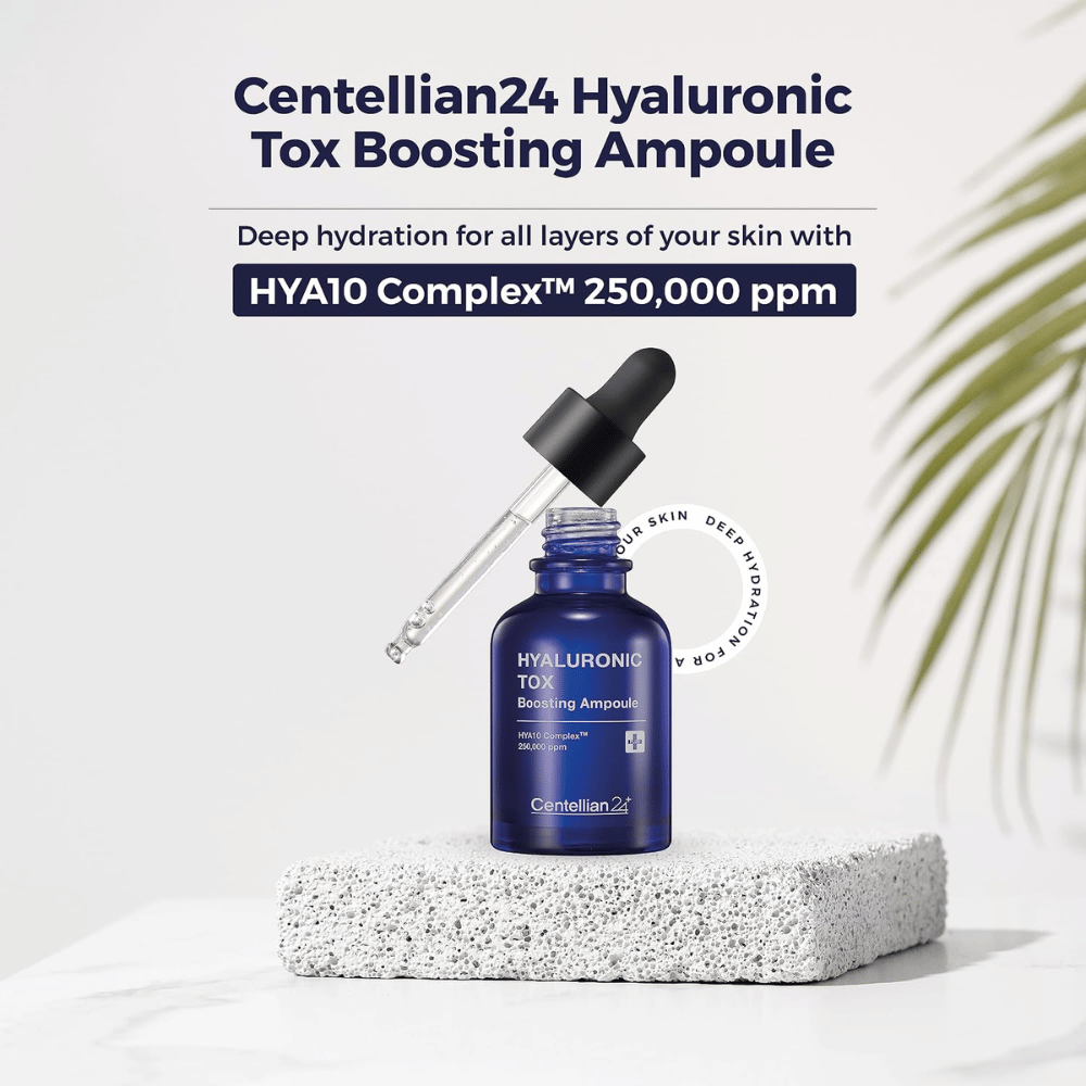 4. Centellian24 Hyaluronic Tox Boosting Ampoule – blue serum bottle with dropper and HYΛ10 Complex
