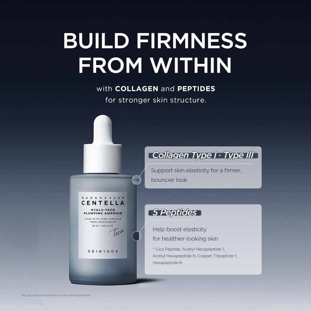 2. SKIN1004 Madagascar Centella Hyalu-Teca Plumping Ampoule – collagen types I and III plus five peptides for improved skin elasticity