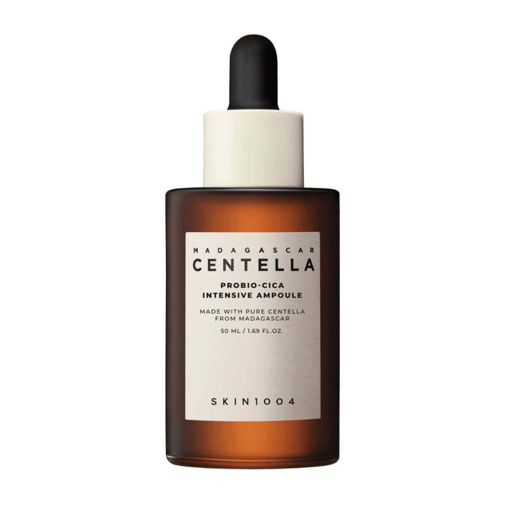 Bottle with "Madagascar Centella Probio-Cica Intensive Ampoule" from SKIN1004, skincare with centella from Madagascar.