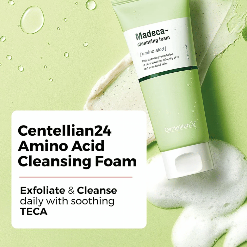 Centellian24 Madeca Amino Acid Cleansing Foam product image – Korean cleansing foam with TECA and amino acids that mildly exfoliates, effectively cleanses the skin, and helps to moisturize.