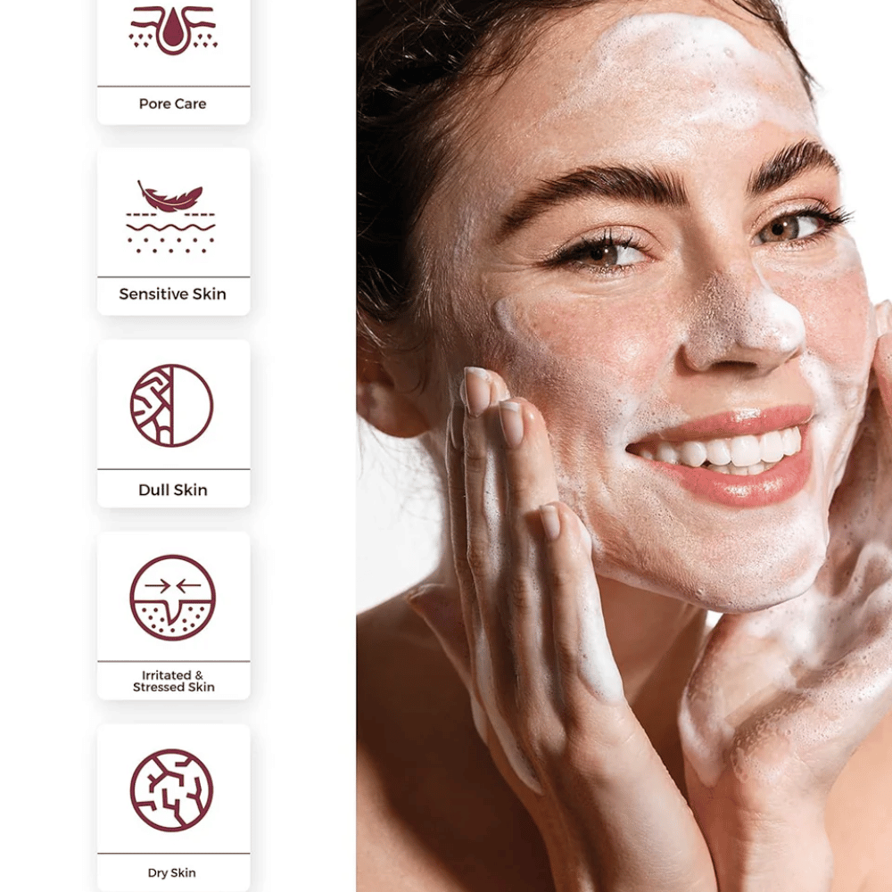 Person using Centellian24 Madeca Amino Acid Cleansing Foam – mild Korean face wash that creates a soft foam and helps to cleanse pores and soothe sensitive skin.