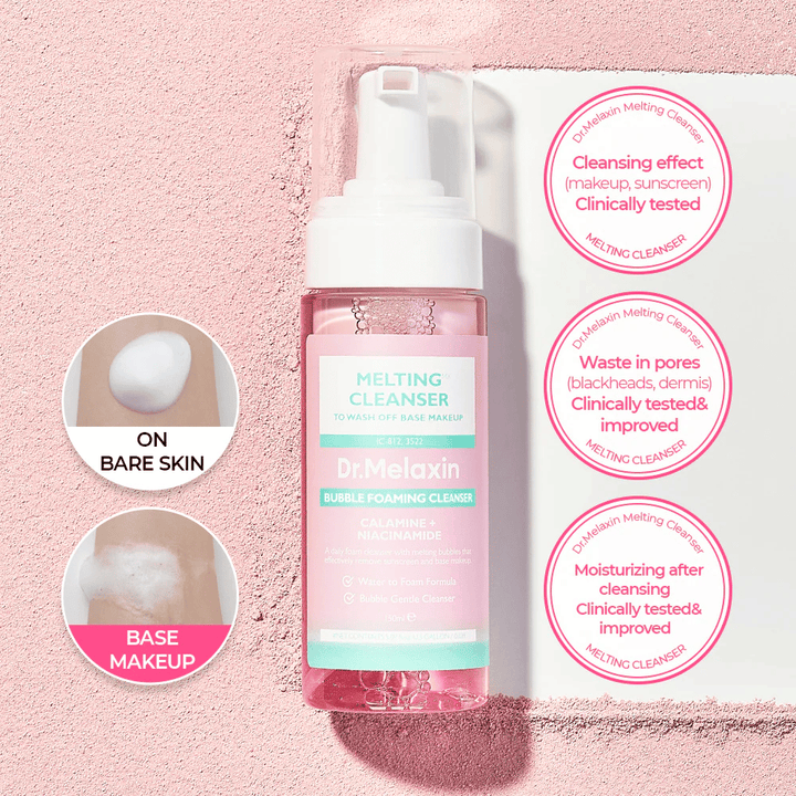 Dr. Melaxin Melting Cleanser with micellar foam that melts makeup and gently cleanses the skin