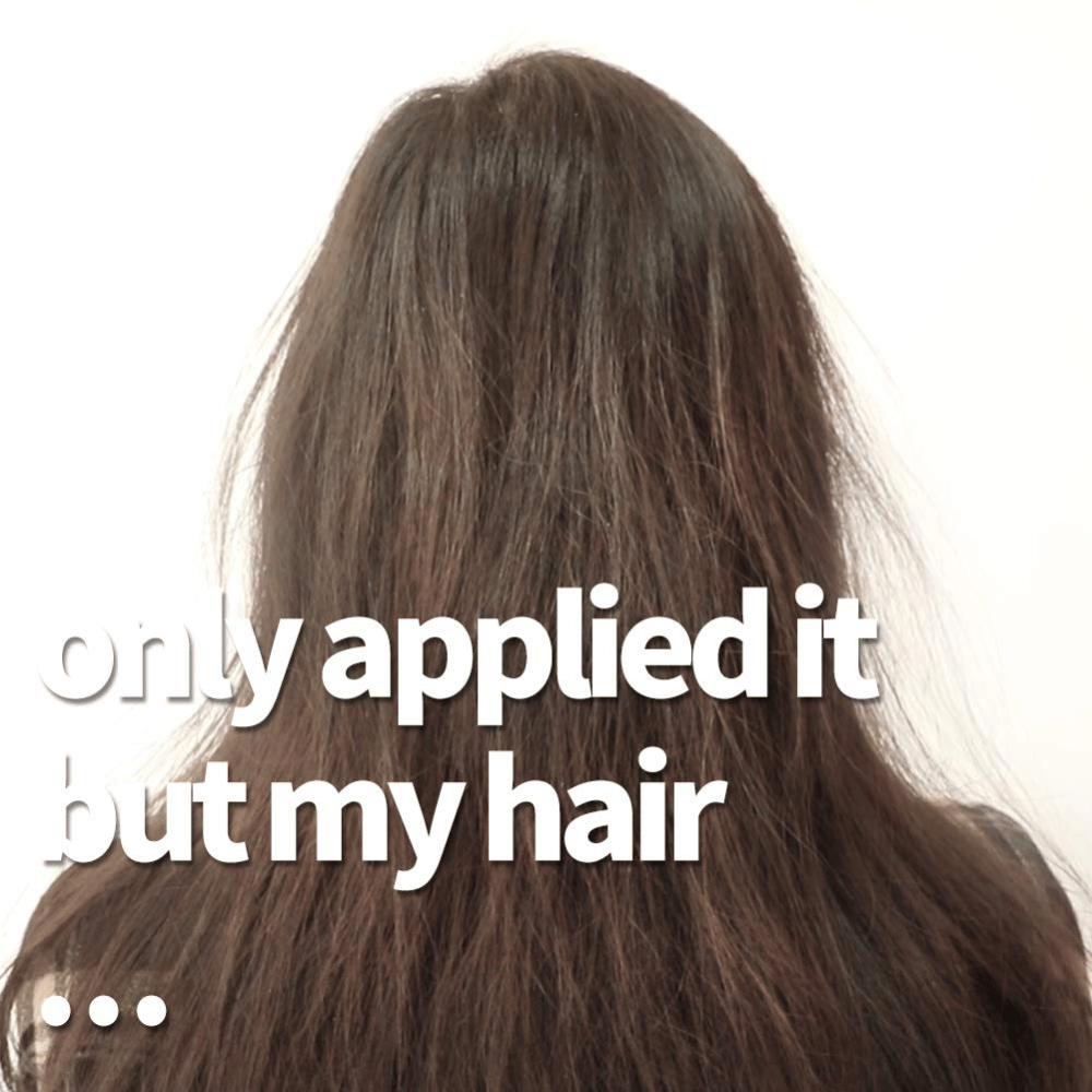 Comparison image of dry and frizzy hair before using the hair mask.