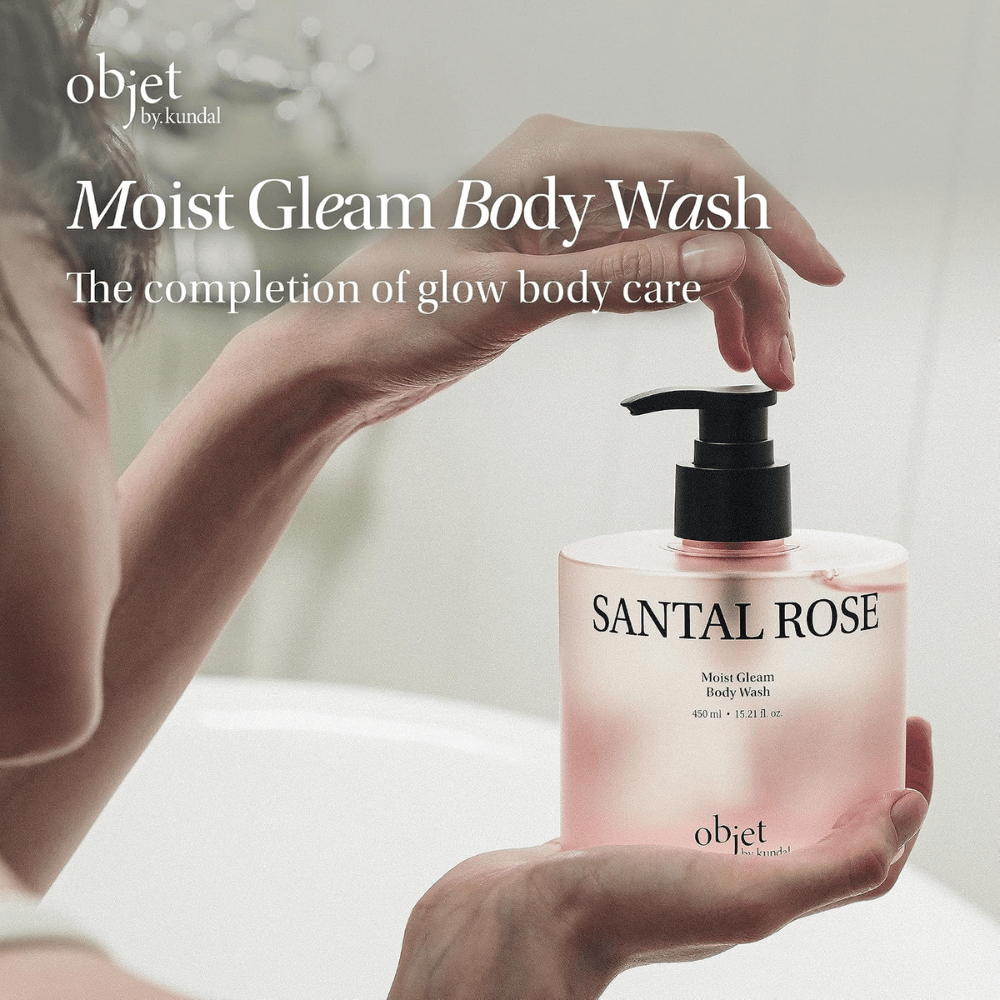 Objet by KUNDAL Santal Rose Moist Gleam Body Wash 450 ml – moisturizing and exfoliating body cleanser for soft, radiant skin.
