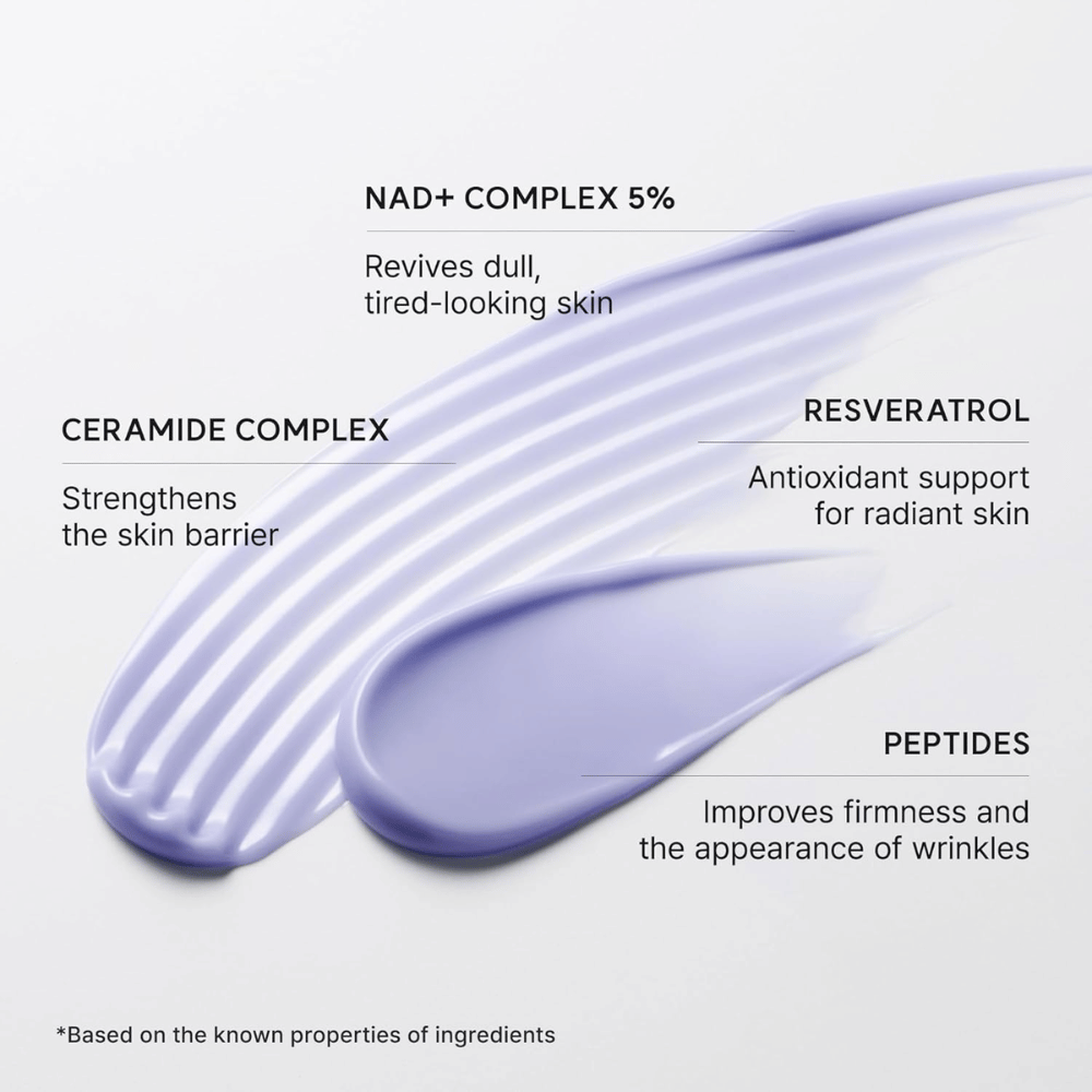 Arencia NAD+ Booster Shot with 5% NAD+ Complex, ceramide complex, resveratrol, and peptides for radiance, firmness, and the skin barrier.