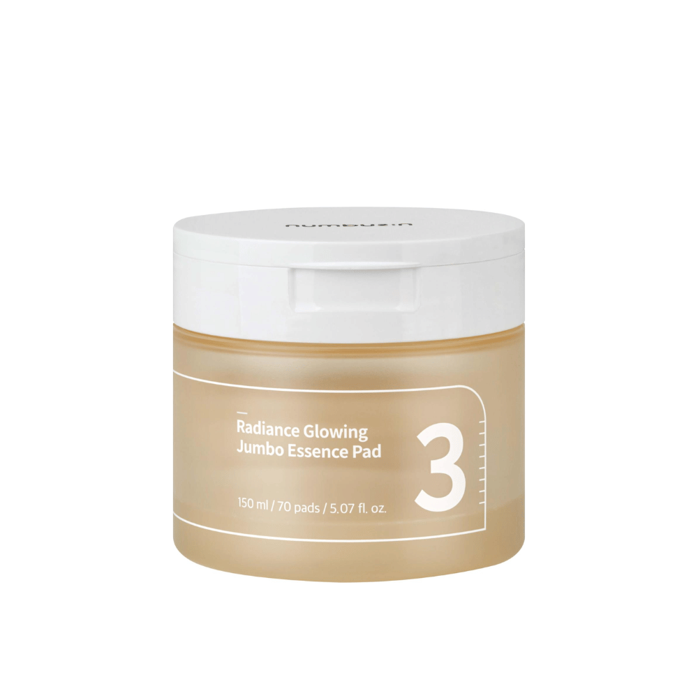 Product image of closed jar with numbuzin No. 3 Radiance Glowing Jumbo Essence Pad, 150 ml / 70 pads.
