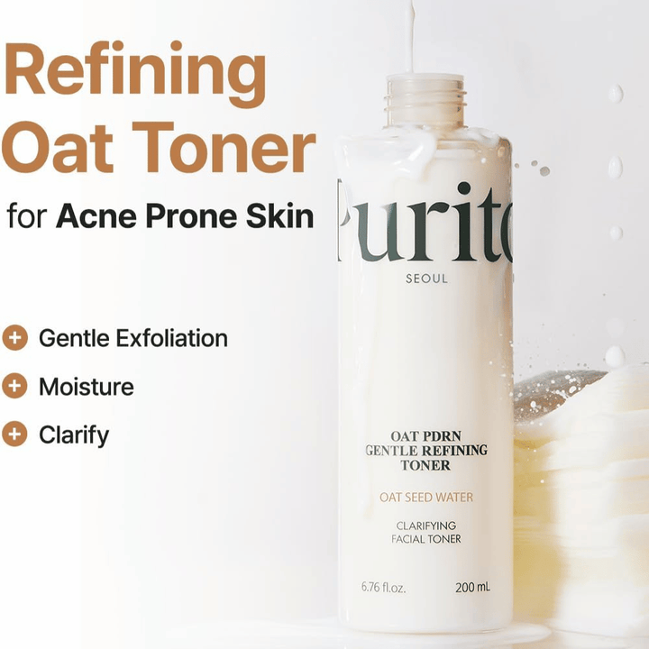Purito Oat PDRN Gentle Refining Toner 200 ml – mild exfoliating toner that moisturizes, clarifies, and balances acne-prone skin