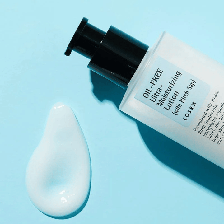 COSRX Oil-Free Ultra-Moisturizing Lotion with birch sap creamy light texture that absorbs quickly without feeling greasy