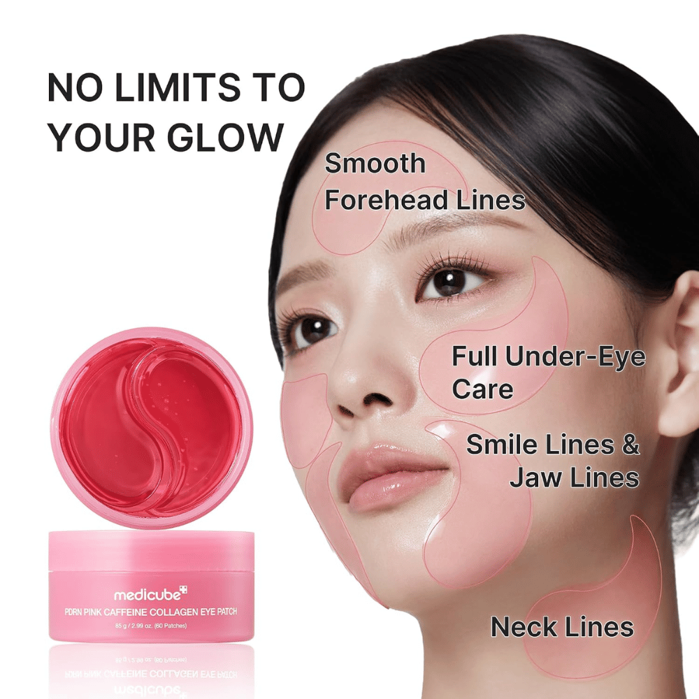 1. Medicube PDRN Pink Caffeine Collagen Eye Patch – hydrogel masks for fine lines around the eyes, forehead, jawline and neck