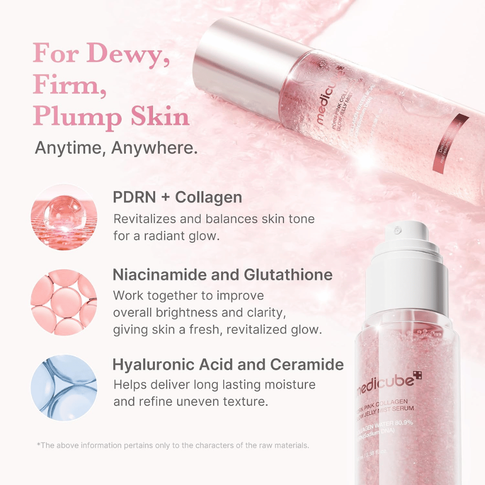 4. Medicube PDRN Pink Collagen Glow Jelly Mist Serum – hydrating mist with PDRN, collagen, niacinamide, and hyaluronic acid