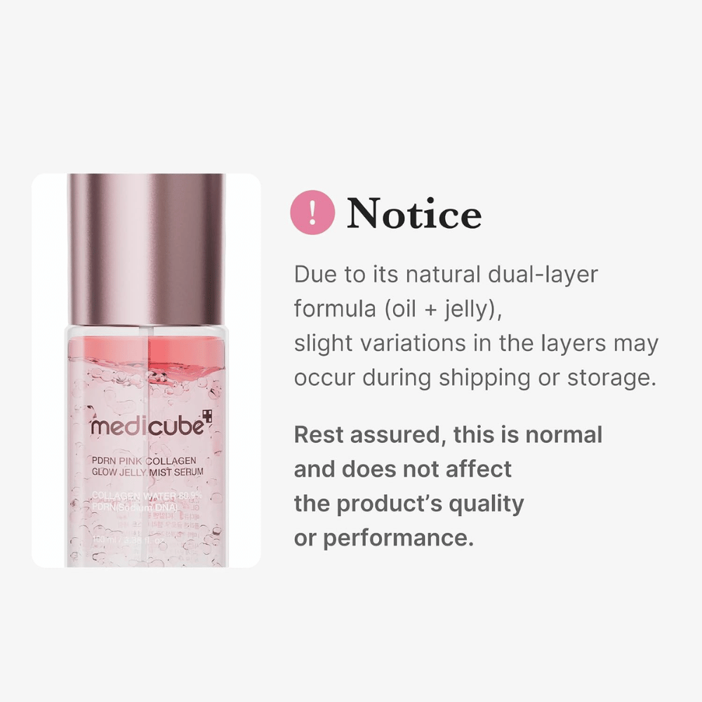 1. Medicube PDRN Pink Collagen Glow Jelly Mist Serum – two-phase formula with oil and gel that may naturally separate