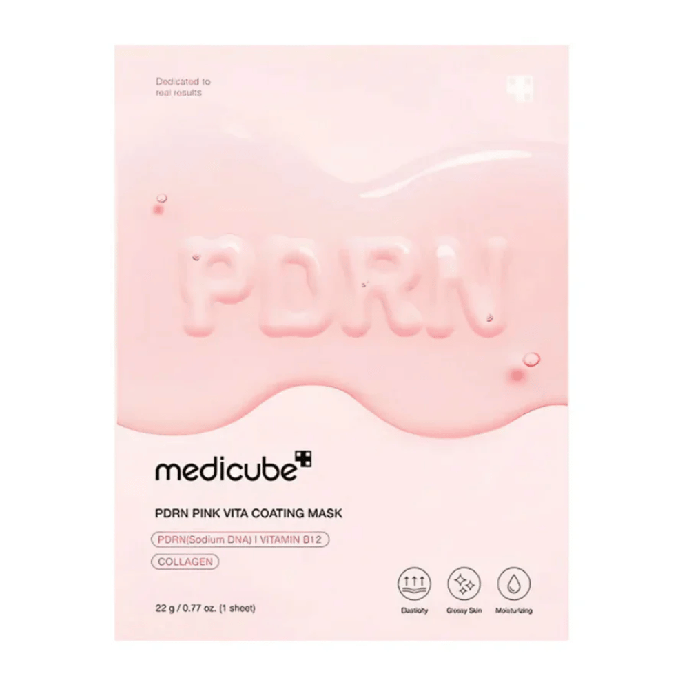  Simple product image of Medicube PDRN Pink Vita Coating Mask in pink packaging.