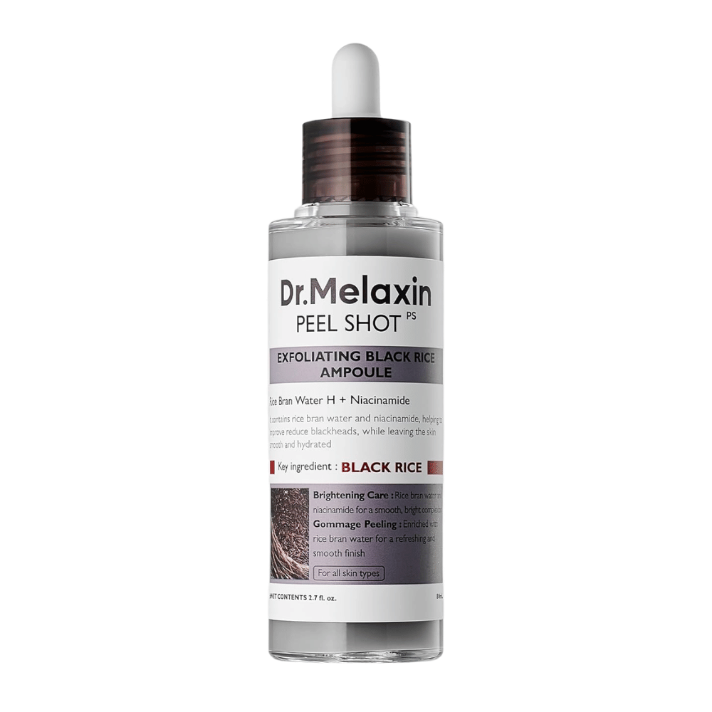 Dr.Melaxin Peel Shot PS Exfoliating Black Rice Ampoule 80ml with niacinamide and rice water for mild chemical exfoliator
