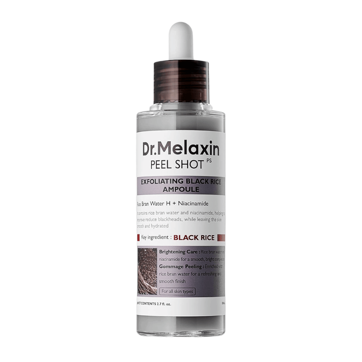 Dr.Melaxin Peel Shot PS Exfoliating Black Rice Ampoule 80ml with niacinamide and rice water for mild chemical exfoliator